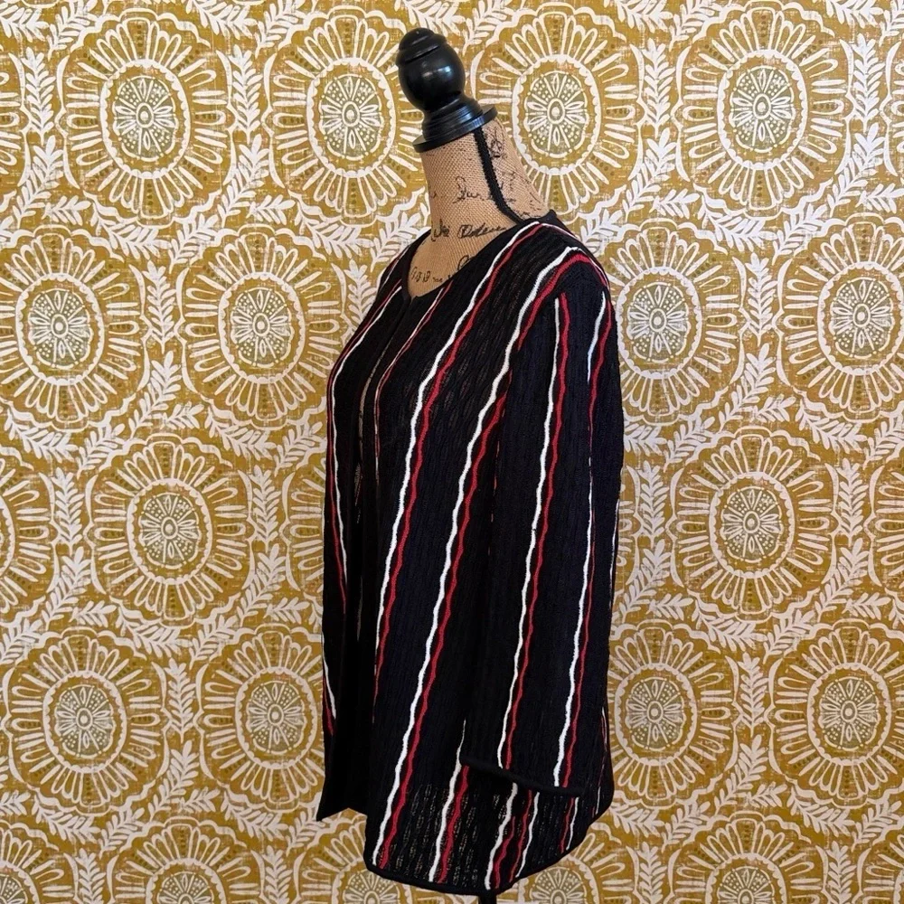 Misook Multicolor Striped Knit 3/4 Sleeve Open Front Cardigan Sz L
